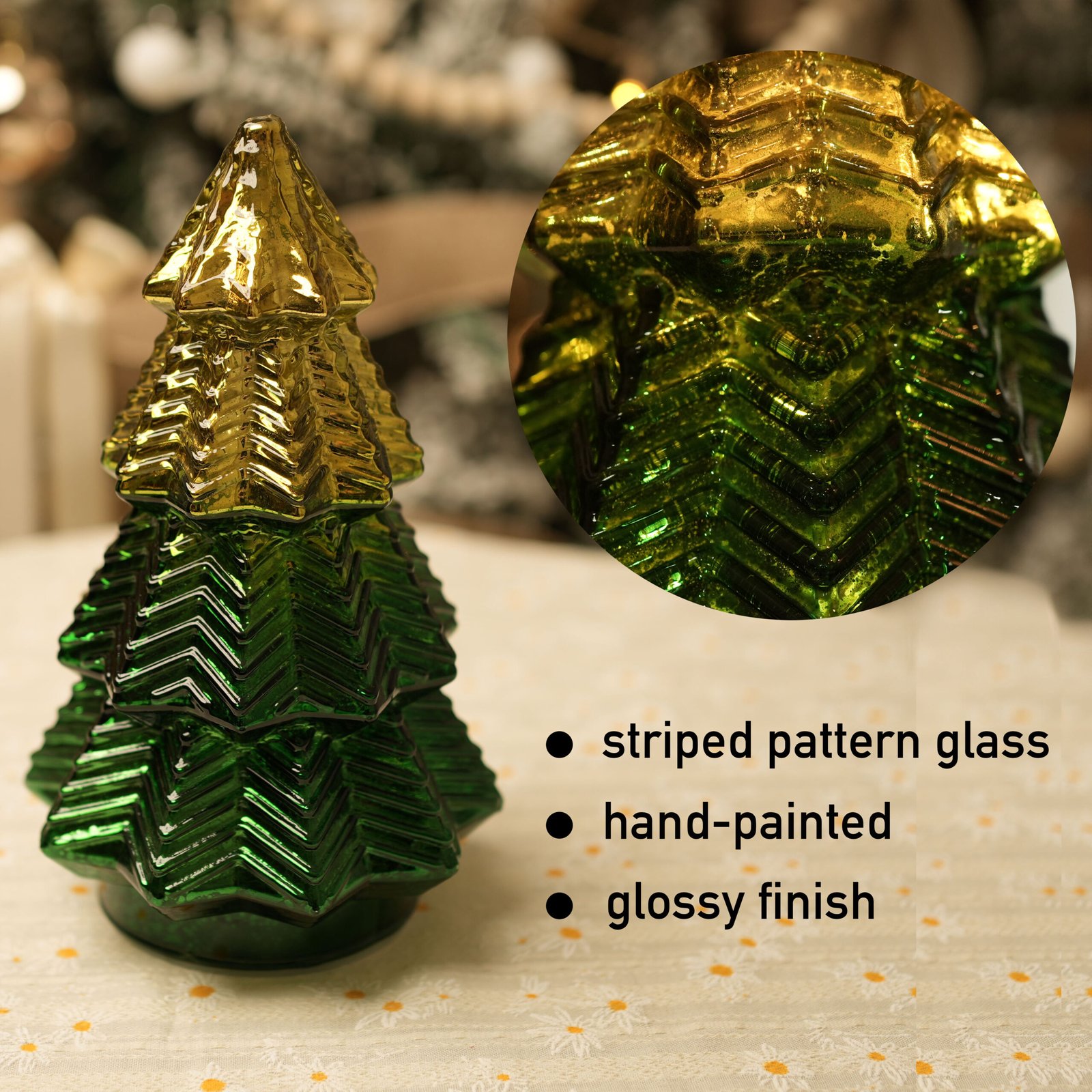 Green Mercury Glass Christmas Tree for Home Decor, Christmas Table Decorations Lighted Xmas Tree with Timer for Living Room Mantel Tabletop Party-8" H - Image 2