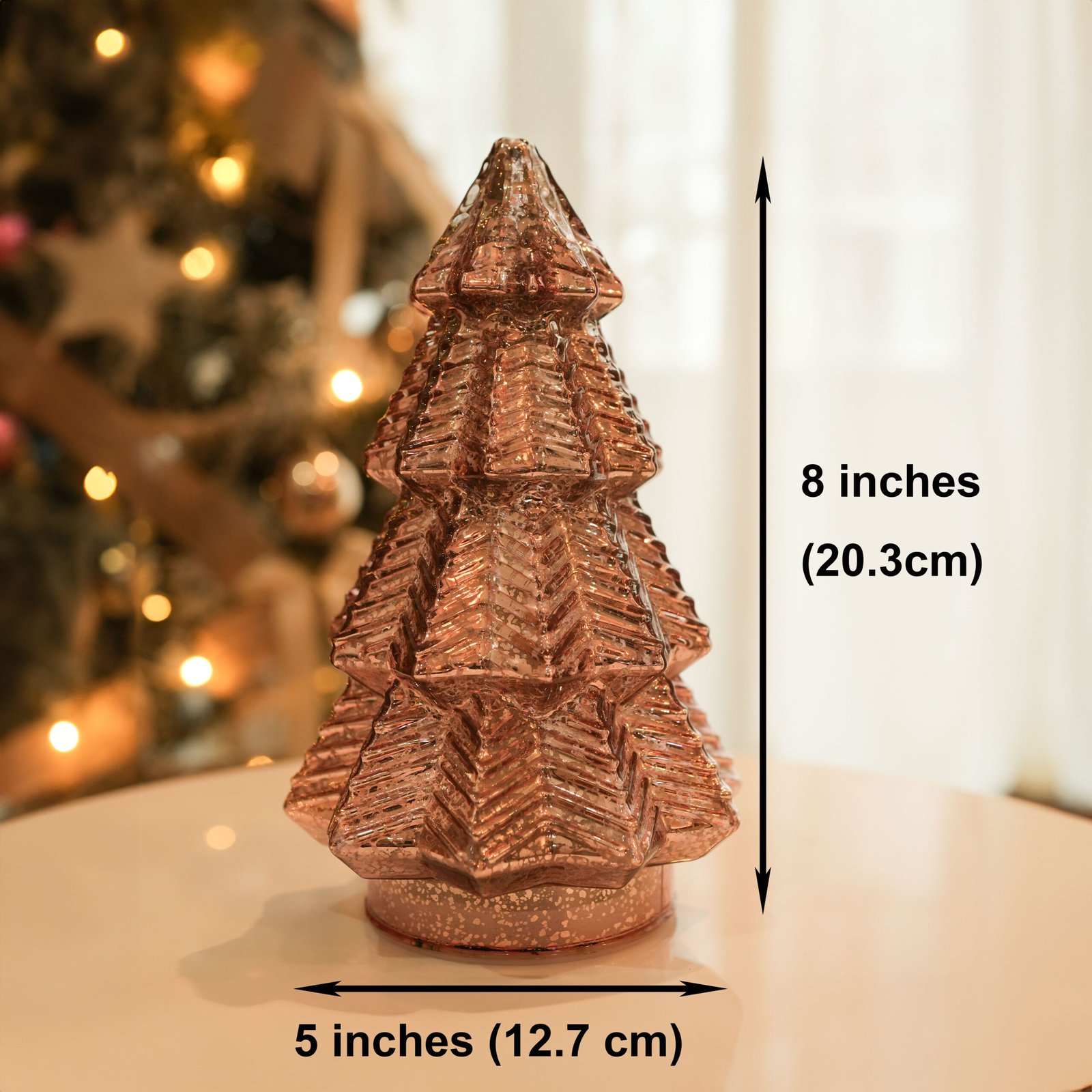 Rosegold Mercury Glass Christmas Tree with Dynamic Colorful Light, Christmas Table Decorations Lighted Xmas Tree with Timer for Living Room Mantel Tabletop Party-8" H - Image 3