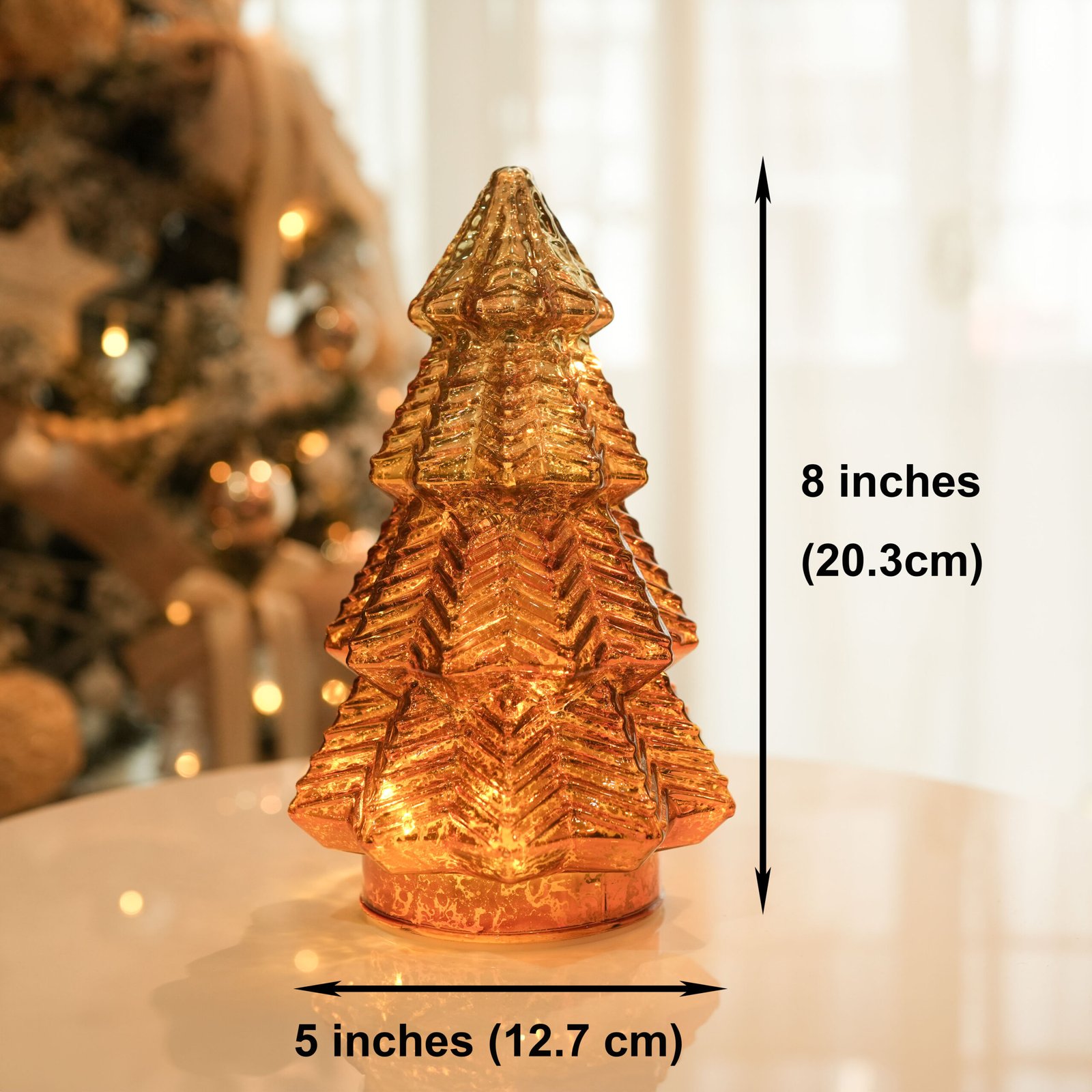 Gold Mercury Glass Christmas Tree for Home Decor, Christmas Table Decorations Lighted Xmas Tree with Timer for Living Room Mantel Tabletop Party-8" H (Copy) - Image 3