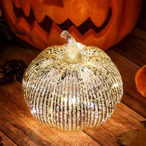 Silver Mercury Glass Light up Pumpkin with Timer- Fall Decoration for Home-Lamps for Festive Decoration-Halloween Decorations