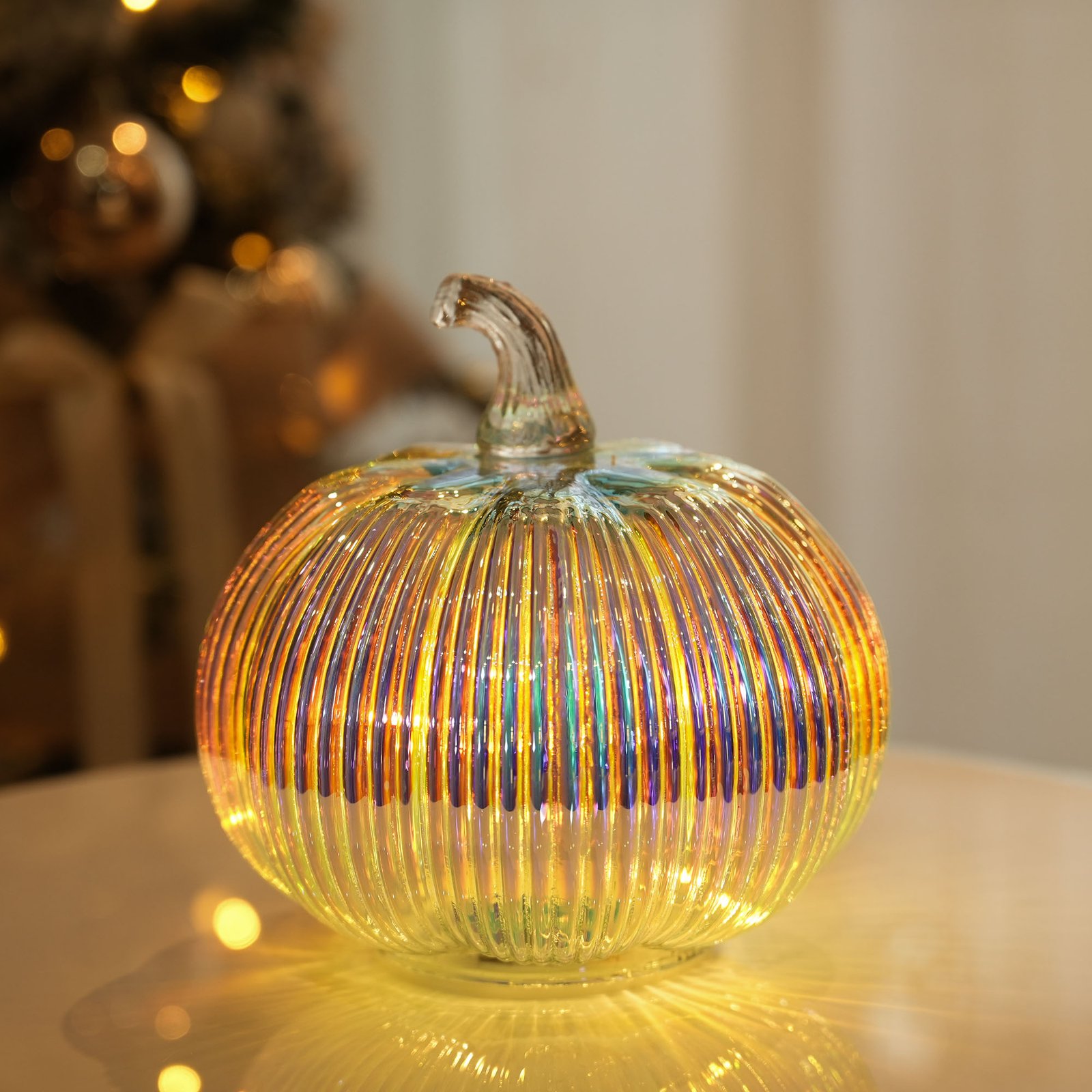 Mercury Glass Light up Pumpkin with Timer- Fall Decoration for Home-Lamps for Festive Decoration-Halloween Decorations (Iridescence)