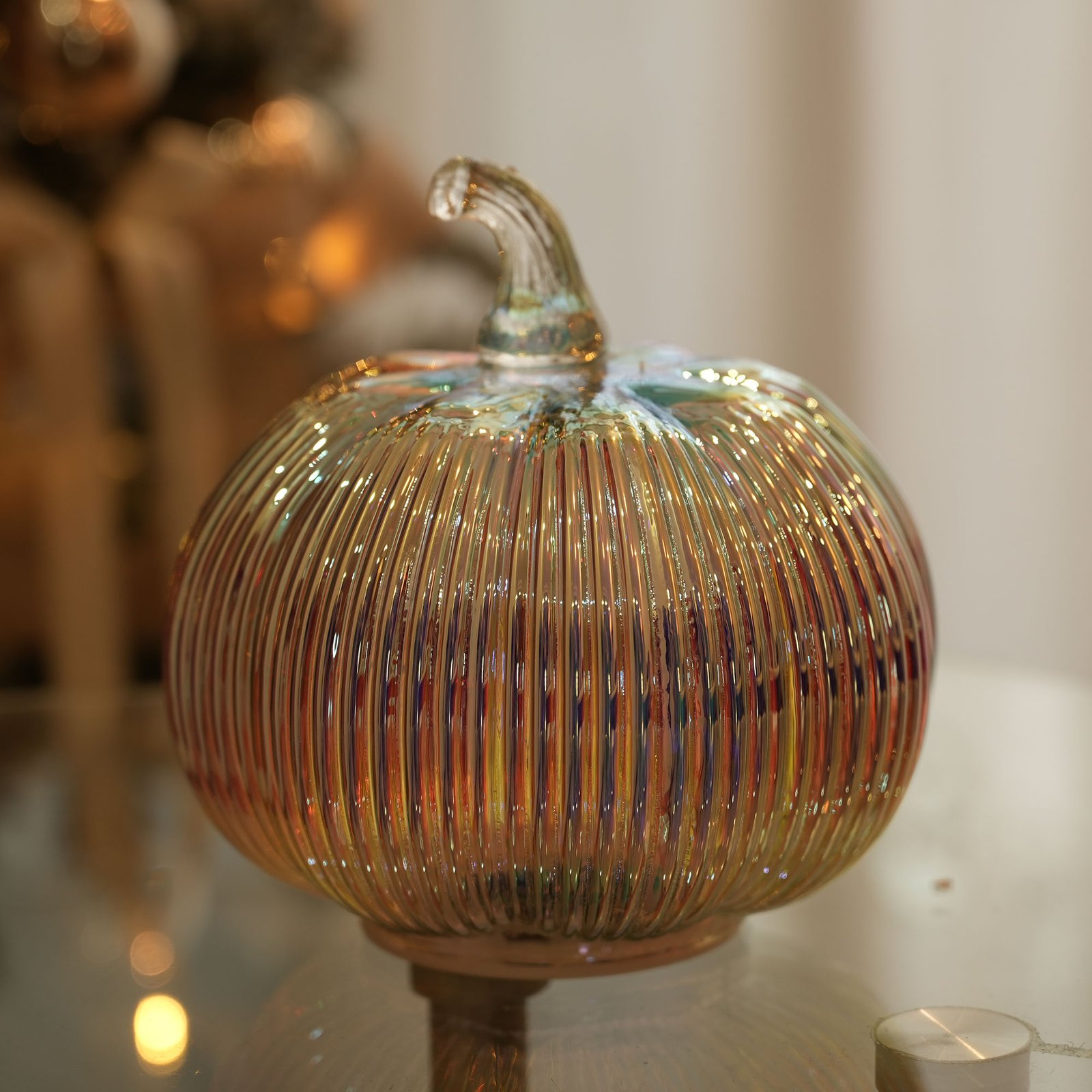 Mercury Glass Light up Pumpkin with Timer- Fall Decoration for Home-Lamps for Festive Decoration-Halloween Decorations (Iridescence) - Image 2