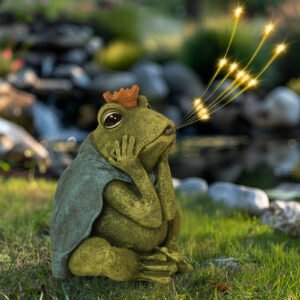 Solar Garden Decor Frog Prince Statue Outdoor, Birthday Gifts for Women Mom Grandma Senior Elder, Frog Ornament for Balcony, Garden, Patio, Yard, Lawn