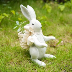 Rabbit Planter for Succulents – Indoor Outdoor Resin Bunny Flower Pot with Hollow Basket, Cute Garden Decoration for Real or Artificial Plants