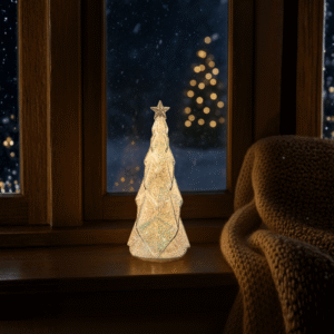 12"H Glitter-Filled Crystal Glass Christmas Tree with Twinkle & Steady Modes, 6-Hour Timer