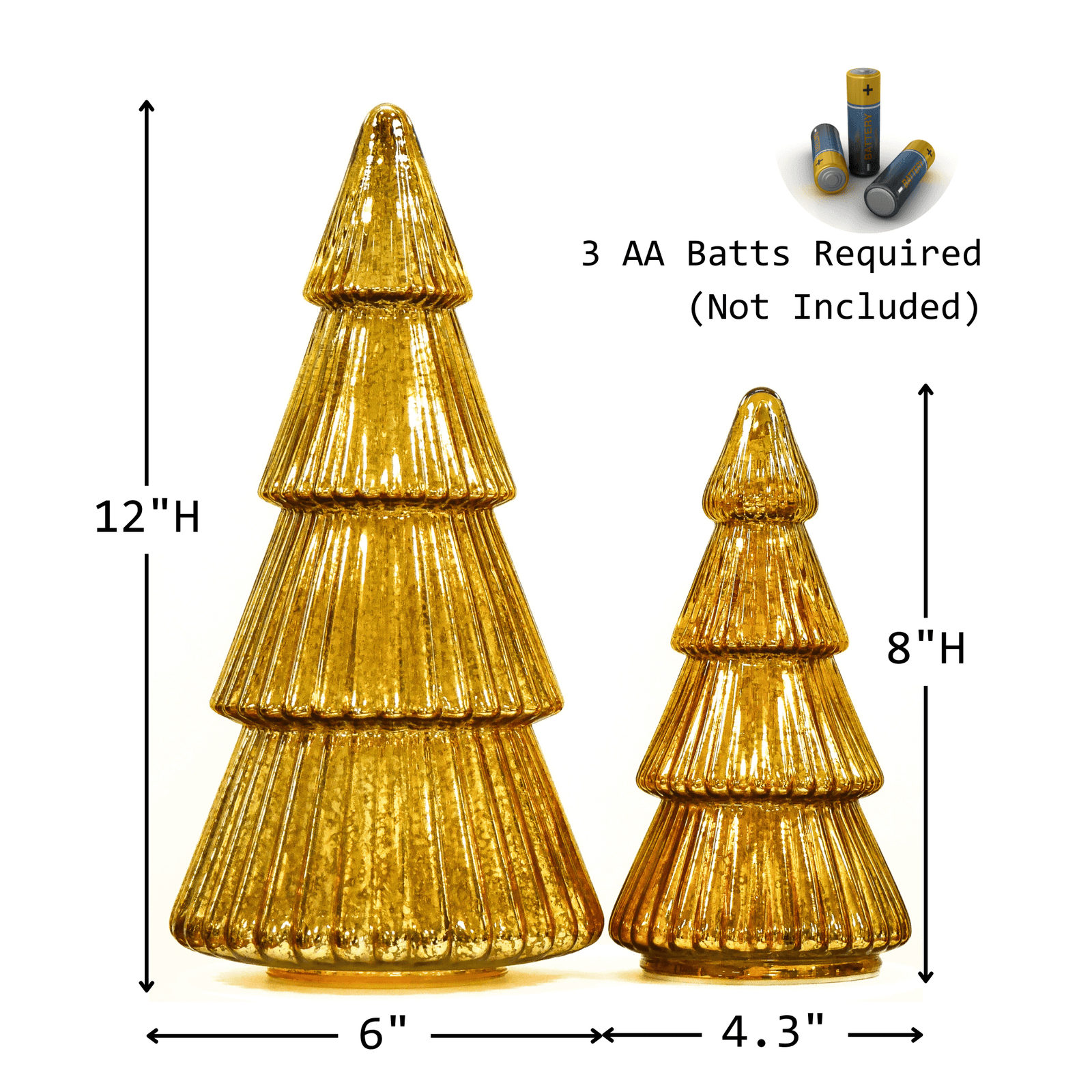 Battery Operated Glass Christmas Tree with 6-Hour Timer — Festive LED Holiday Decor (Gold / Silver / ridescent / Glitter, 8”H or 12”H) - Image 3