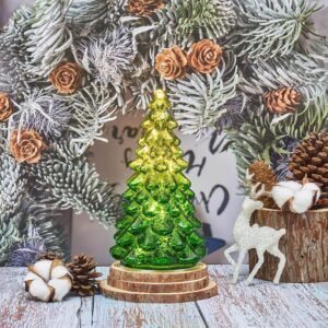 8"H Golden Green Gradient LED Glass Tree Light