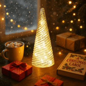 12"H Spiral Mercury Glass Tree Light, 6 Hour Timer