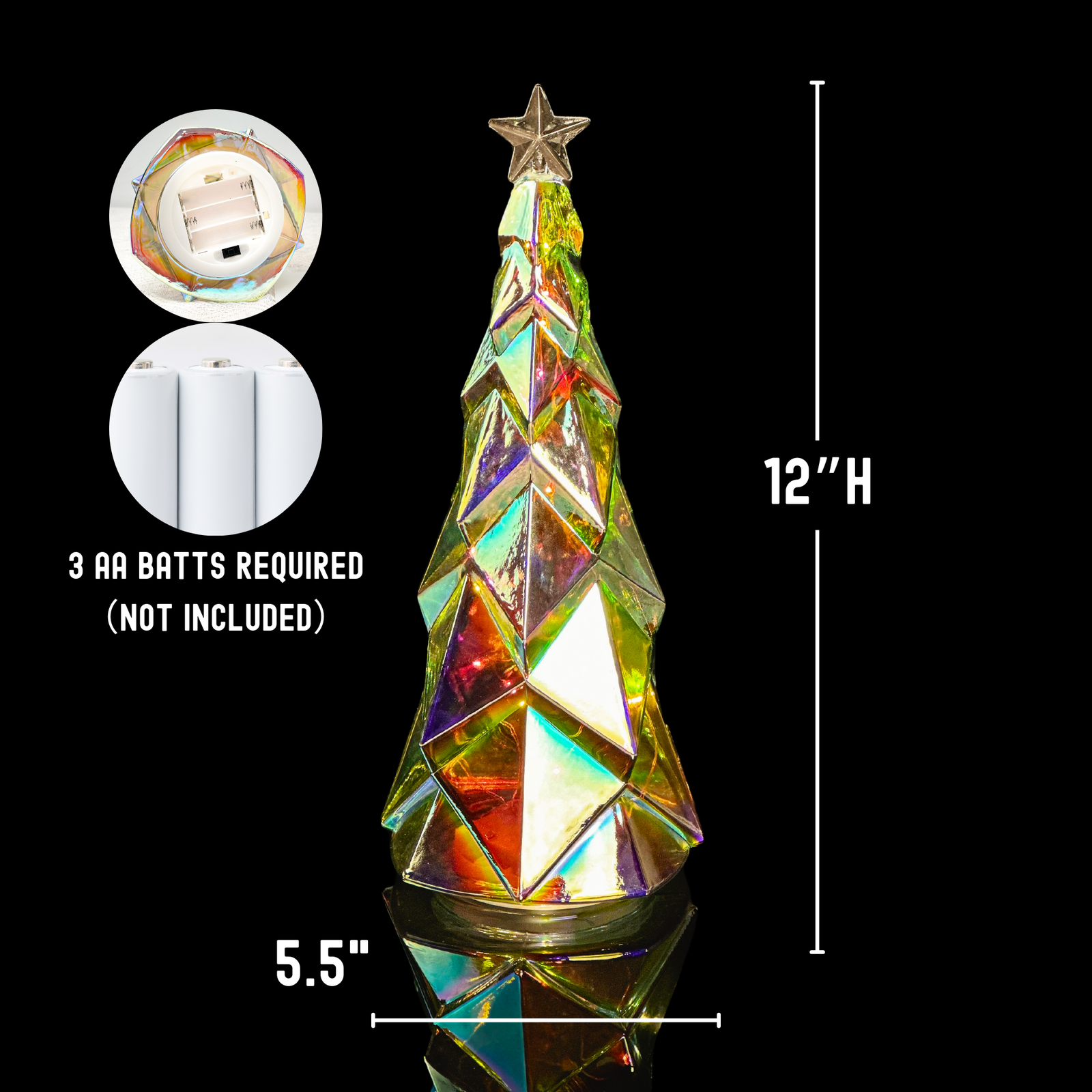 12"H Iridescent Mercury Glass Christmas Tree Light with Twinkle & Steady Modes, 6-Hour Timer, Battery Operated LED Light up Xmas Tree Home Decoration Festive Gift - Image 2